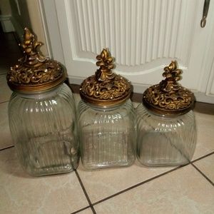 Glass cannister three piece set.